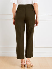 BLACK|DARK WALNUT|DEEP MOSS SLIM WIDE ANKLE CUFF LINEN PANTS | Talbots for sale