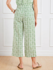 WHITE/OLIVE GROVE WIDE CROP WASHED LINEN PANTS - PRETTY MEDALLION | Talbots outlet