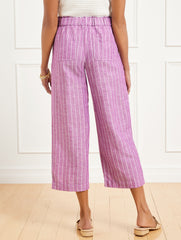 VIOLET SUNSET WIDE CROP WASHED LINEN PULL-ON PANTS - RIVIERA STRIPE | Talbots sale