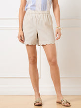 BEIGE/WHITE WASHED LINEN SCALLOP HEM SHORTS | Talbots sale