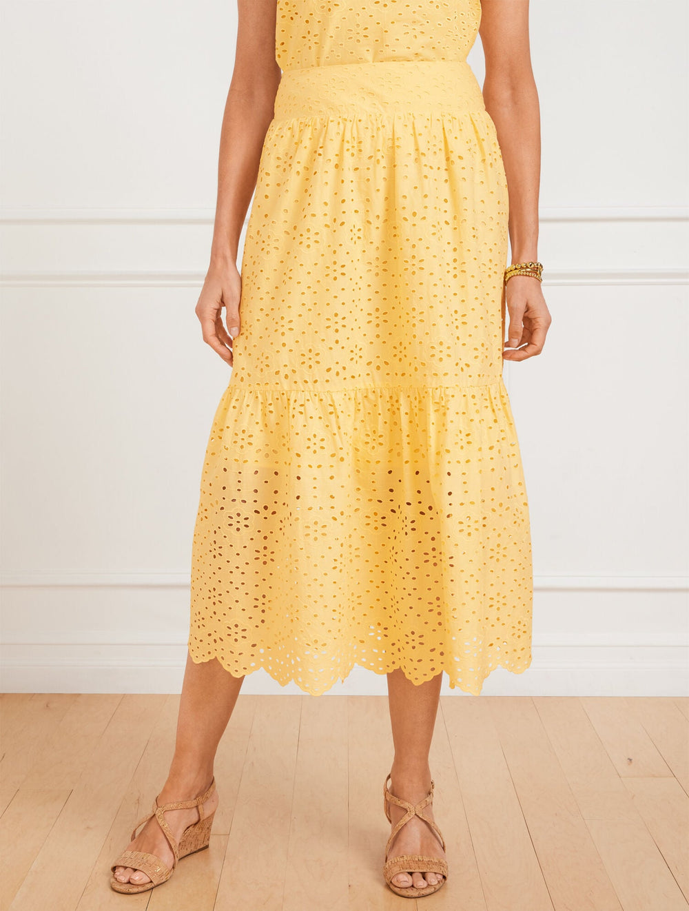 CORN SILK FLORAL DIAMOND EYELET FLOUNCE MIDI SKIRT | Talbots discount
