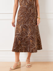 MEZZO BROWN/WHITE MODERN POPLIN SEAMED MIDI SKIRT - LIVELY LINES | Talbots for sale