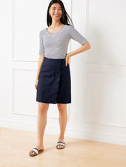 INDIGO BLUE SCALLOP WRAP LINEN SKIRT | Talbots US