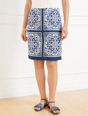 INDIA INK/WHITE CANVAS A-LINE SKIRT - ELABORATE MEDALLION | Talbots on sale