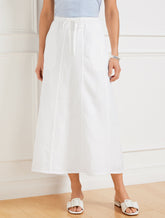 WHITE LINEN DRAWSTRING MIDI SKIRT - WHITE | Talbots online