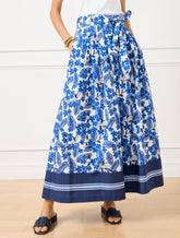 WHITE/BLUE MAJESTY PIPER PLEATED PATIO MAXI SKIRT - FLORAL PALMS | Talbots sale