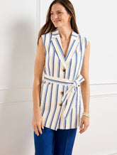 IVORY/BLUE MAJESTY BELTED VEST - BEACH STRIPE | Talbots online