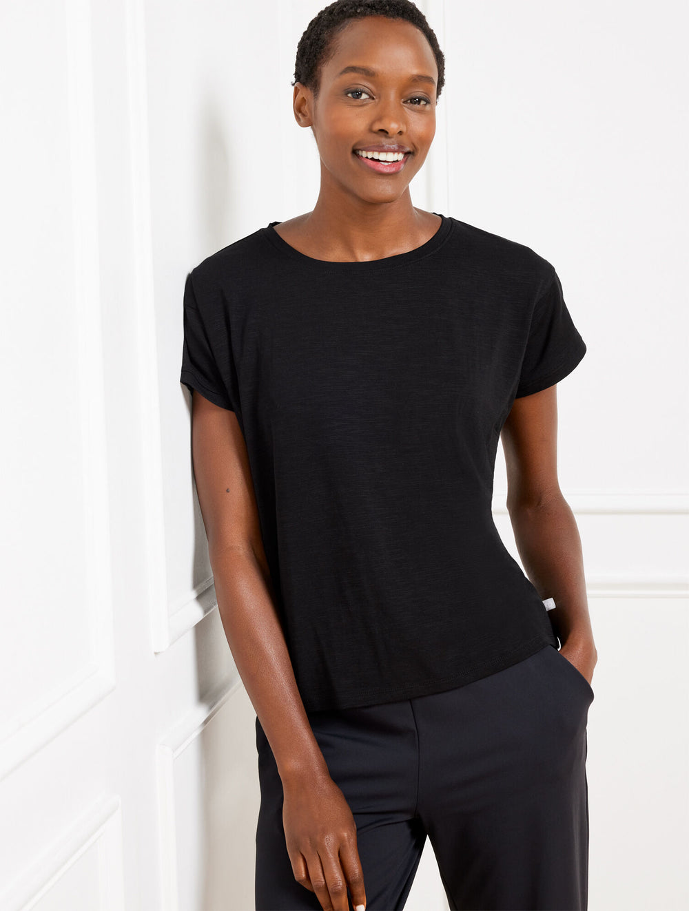 BLACK SUPERSOFT SLUB CREWNECK TEE | Talbots outlet