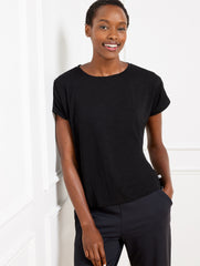 BLACK SUPERSOFT SLUB CREWNECK TEE | Talbots outlet