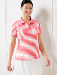 WHITE/PINK LEMONADE PIQUÉ POLO - ALLEY STRIPE | Talbots outlet