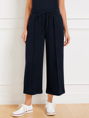 BLACK|INDIGO BLUE AIRKNIT STRETCH WIDE CROP PANTS | Talbots on sale