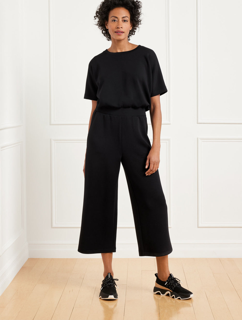 BLACK AIRKNIT STRETCH CREWNECK JUMPSUIT | Talbots online