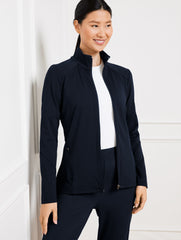 BLACK|INDIGO BLUE PERFORMANCE INTERLOCK FULL-ZIP JACKET | Talbots online