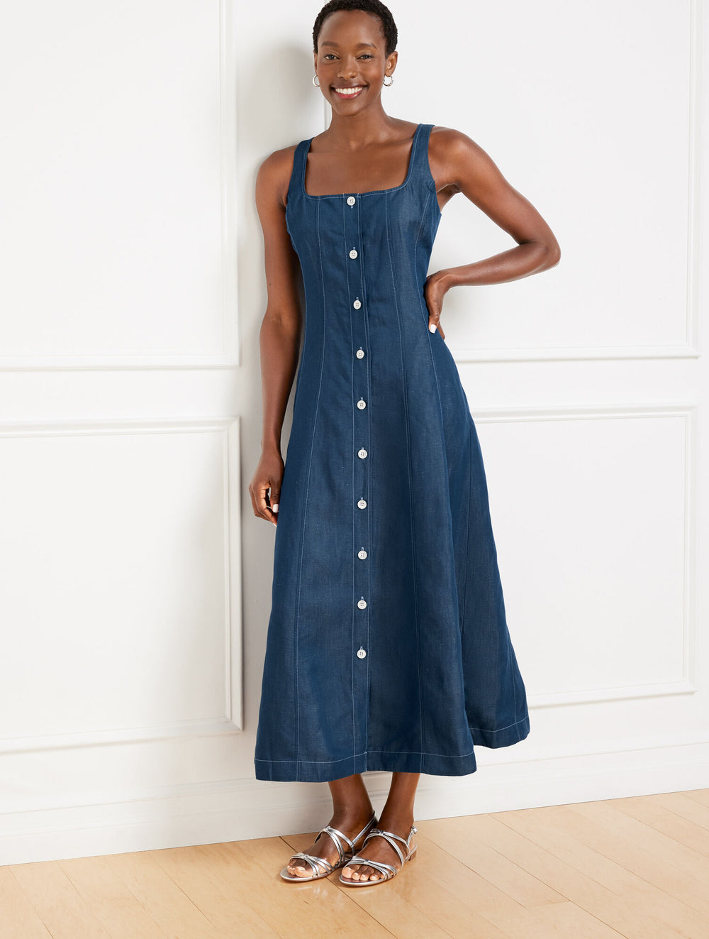 INDIGO SEAM DETAIL FIT & FLARE DRESS | Talbots sale