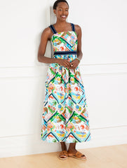 WHITE MULTI MODERN POPLIN FIT & FLARE DRESS - SUMMER VISTA | Talbots on sale