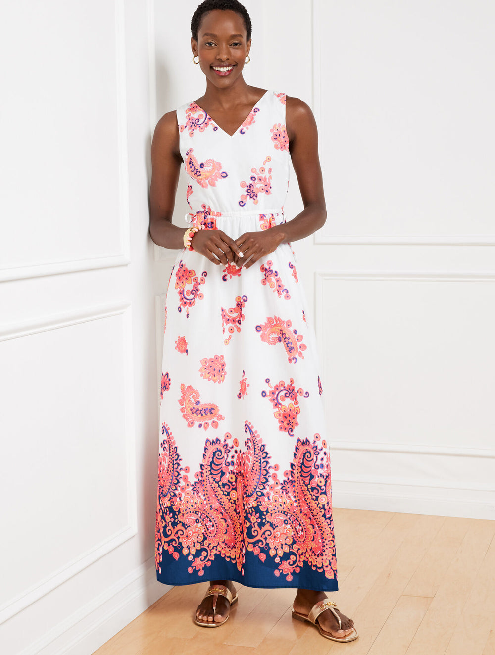 BLACK/WHITE|WHITE/PINK MULTI SIDE TIE MAXI DRESS - FLORAL PAISLEY | Talbots online