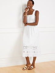 WHITE EYELET BORDER SQUARE NECK DRESS | Talbots discount