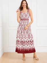 WHITE/SANGRIA MODERN POPLIN FIT & FLARE DRESS - BOHEMIAN MEDALLION | Talbots near me