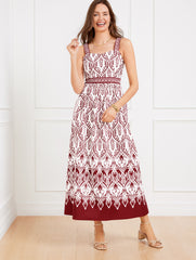 WHITE/SANGRIA MODERN POPLIN FIT & FLARE DRESS - BOHEMIAN MEDALLION | Talbots near me