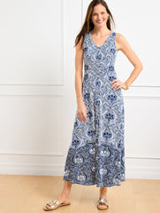 SLEEVELESS MIDI JERSEY DRESS - OUTLINE FLORAL | Talbots US