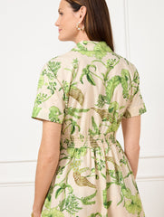 BEIGE/CITRUS LEAF MULTI MODERN POPLIN SMOCKED MIDI DRESS - BRANCHING FLORAL | Talbots for sale