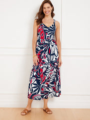 RED POP/INDIA INK TIERED FIT & FLARE MIDI DRESS - EXPRESSIVE PALMS | Talbots outlet