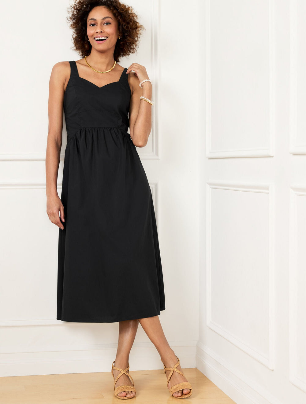 BLACK MODERN POPLIN FIT & FLARE DRESS | Talbots online