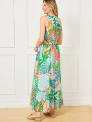 IVORY/VIVID TURQUOISE FIT & FLARE DRESS - PARADISE FOLIAGE | Talbots on sale