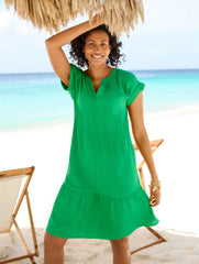 BRIGHT GREEN|INDIGO BLUE DROP WAIST GAUZE SHIFT DRESS | Talbots near me