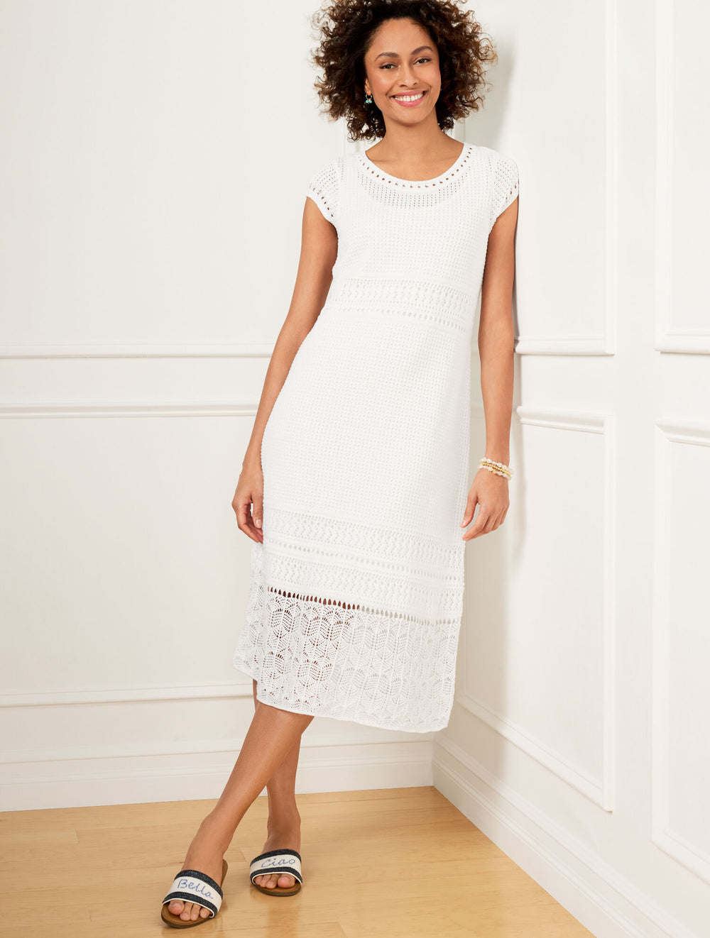 WHITE CROCHET MIDI DRESS | Talbots US