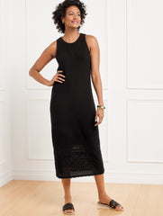 BLACK CROCHET POINTELLE MIDI DRESS | Talbots online