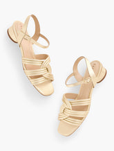 GOLD ADINA NAPPA BLOCK HEEL SANDALS - METALLIC | Talbots near me