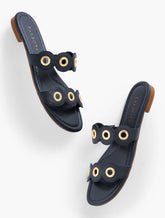 INDIGO BLUE|VINYARD GREEN CAMY EYELET NAPPA SLIDES | Talbots on sale