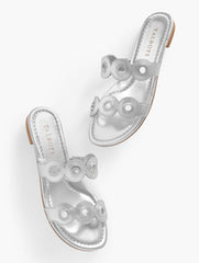 SILVER CAMY EYELET NAPPA METALLIC SLIDE SANDALS | Talbots on sale