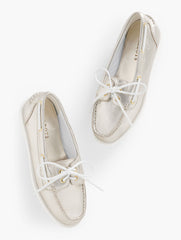 PLATINO FINLEY METALLIC NAPPA BOAT SHOES | Talbots on sale