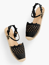 BLACK|NATURAL IZZY ANKLE STRAP RAFFIA ESPADRILLE FLATS | Talbots outlet