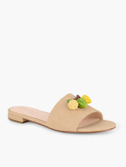 MEDIUM NATURAL KERI EMBELLISHED WOVEN STRAW SLIDES | Talbots on sale