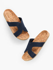 INDIGO BLUE MALIA WOVEN RAFFIA SLIDES | Talbots US