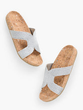 SILVER MALIA METALLIC WOVEN RAFFIA SLIDES | Talbots for sale