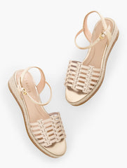 GOLD PAMELA METALLIC WOVEN NAPPA WEDGE SANDALS | Talbots on sale