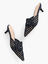 INDIGO BLUE|NATURAL SYLVIE WOVEN RAFFIA MULES | Talbots near me
