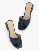 INDIGO BLUE VIV BUCKLE RAFFIA SLIDES | Talbots near me