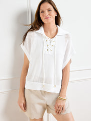 WHITE OPEN KNIT LACE UP PONCHO | Talbots for sale