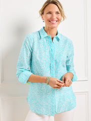 VIVID TURQUOISE/WHITE MODERN CLASSIC SHIRT - MAJESTIC PAISLEY | Talbots outlet