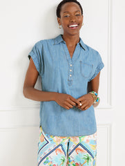 AZURE SEA WASH DENIM POPOVER - AZURE WASH | Talbots US