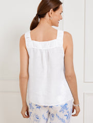 WHITE LINEN SQUARE NECK SHELL | Talbots online