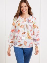 WHITE MULTI PINTUCK TIE FRONT TOP - UNDERWATER WORLD | Talbots near me