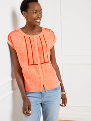 BEIGE/WHITE|HOT ORANGE/WHITE PINTUCK LINEN TOP | Talbots discount