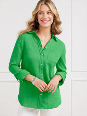 VINEYARD GREEN MODERN CLASSIC GAUZE SHIRT | Talbots outlet