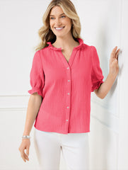 CAMELLIA ROSE|WHITE SMOCKED GAUZE TOP | Talbots near me